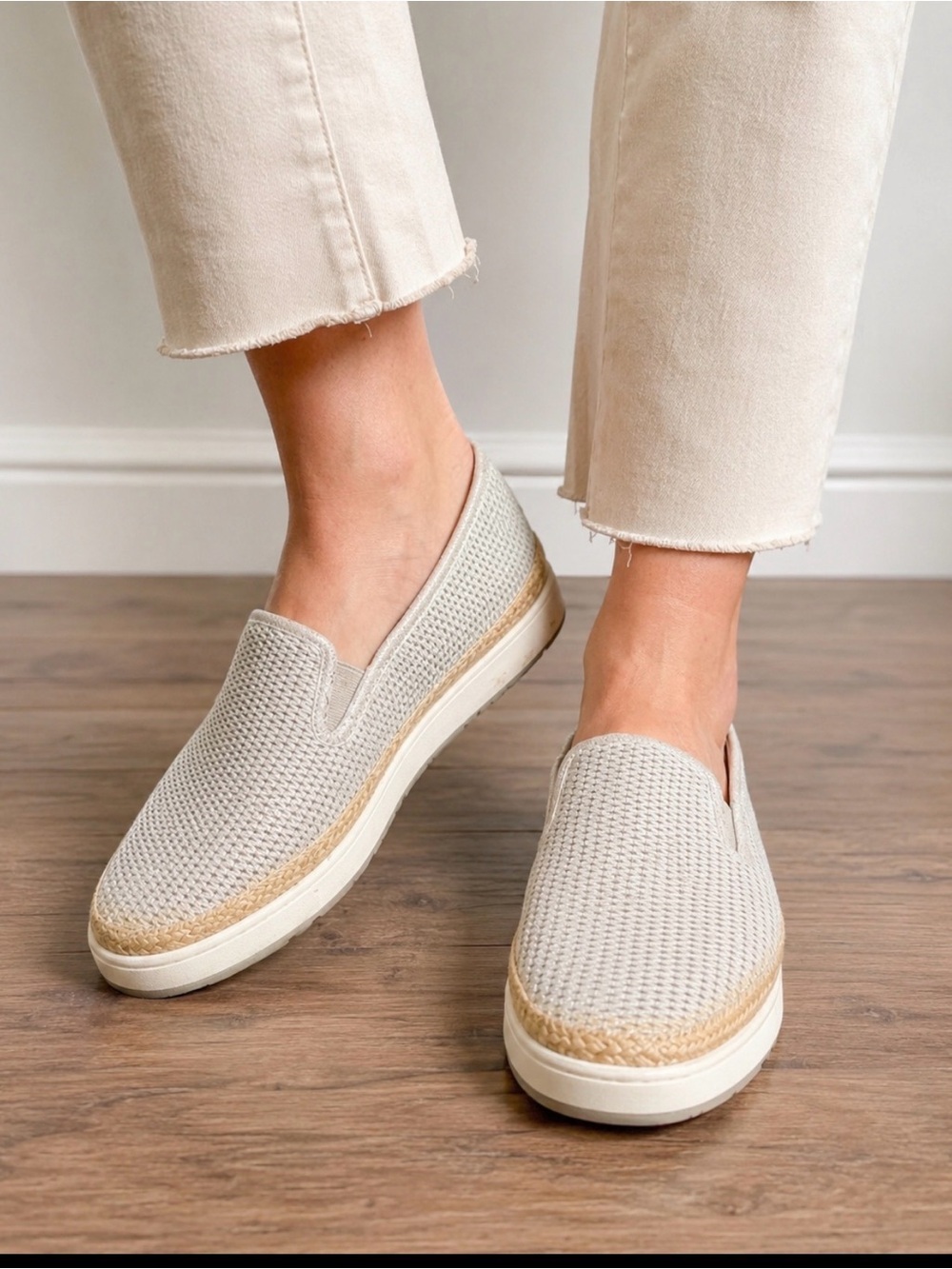Donald J. Pliner Beige Knit Slip-On Espadrille Sneakers